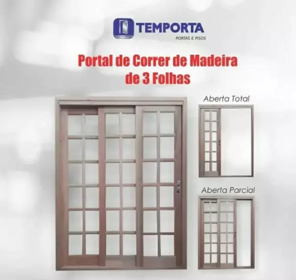 Portal de correr de madeira de 3 folhas