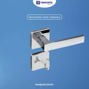 Fechadura Pado Cromada para Banheiro com maçaneta quadrada