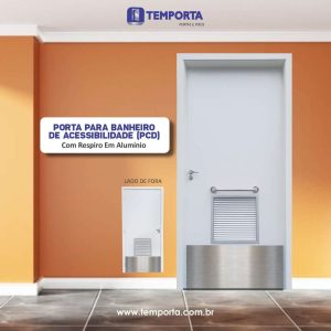 Porta PCD para banheiro com respiro em alumínio instalada em ambiente acessível