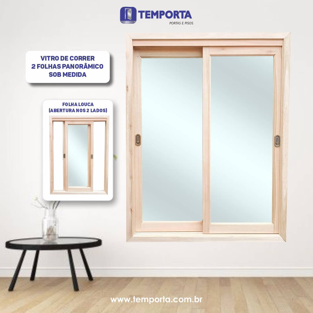 Vitrô de correr madeira sob medida com abertura para dois lados TEMPORTA