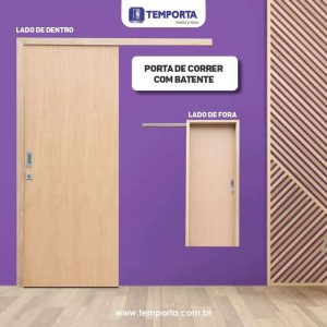 porta de correr de madeira com batente e puxador concha modelo interno Temporta